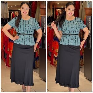 NWT Sage & Black Geometric Print Blouse and Black Skirt